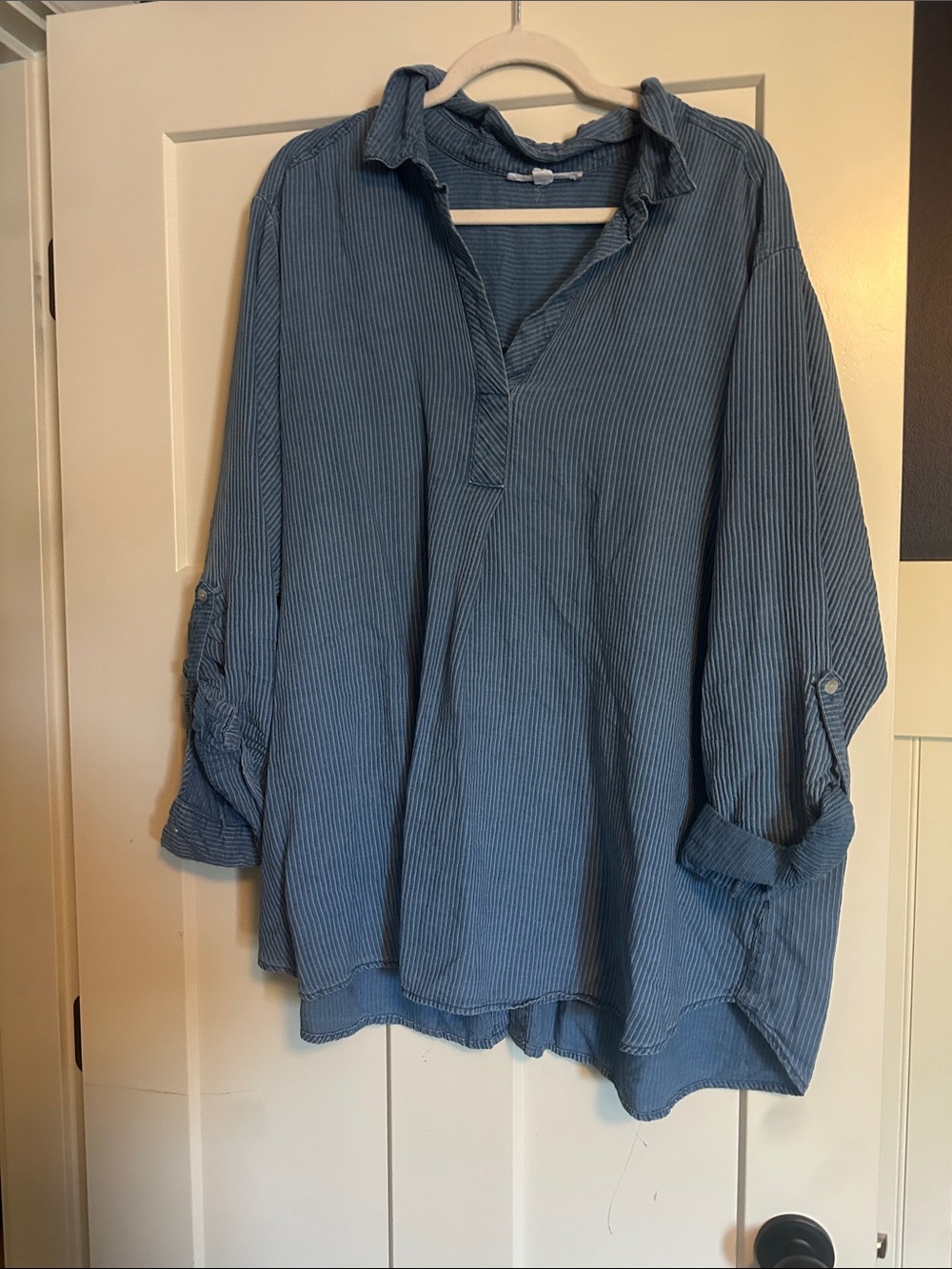 Blue Striped ladies Casual Pullover Shirt